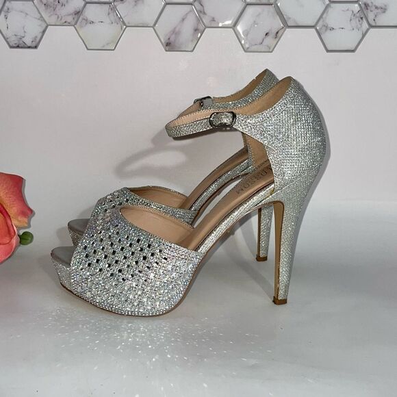 De Blossom Collection Silver Glitter & Rhinestone Heels - Picture 3 of 9